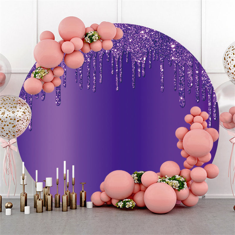 Lofaris Purple Glitter Round Birthday Party Backdrop Decoration