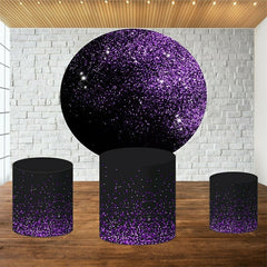 Lofaris Purple Glitter Round Black Birthday Party Backdrop Kit