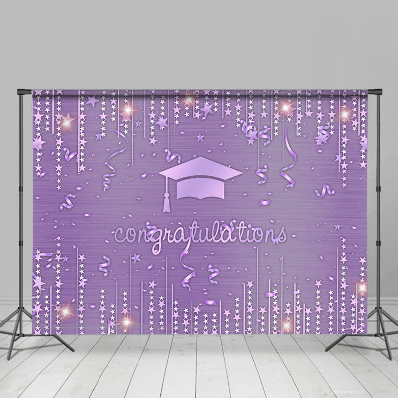 Lofaris Purple Glitter Star Congratulation Grad Black Backdrop