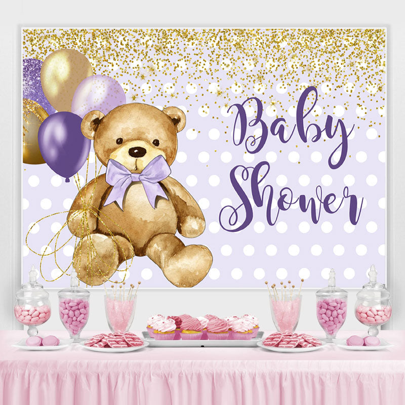 Lofaris Purple Golden Balloon Teddy Bear Baby Shower Backdrop