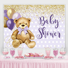 Lofaris Purple Golden Balloon Teddy Bear Baby Shower Backdrop