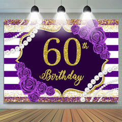 Lofaris Purple Line Rose Gold Glitter 60th Birthday Backdrop