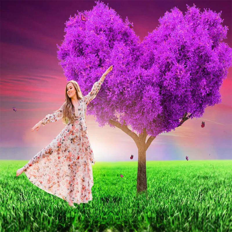 Lofaris Purple Love Trees Spring Theme Photo Backdrop For Portrait