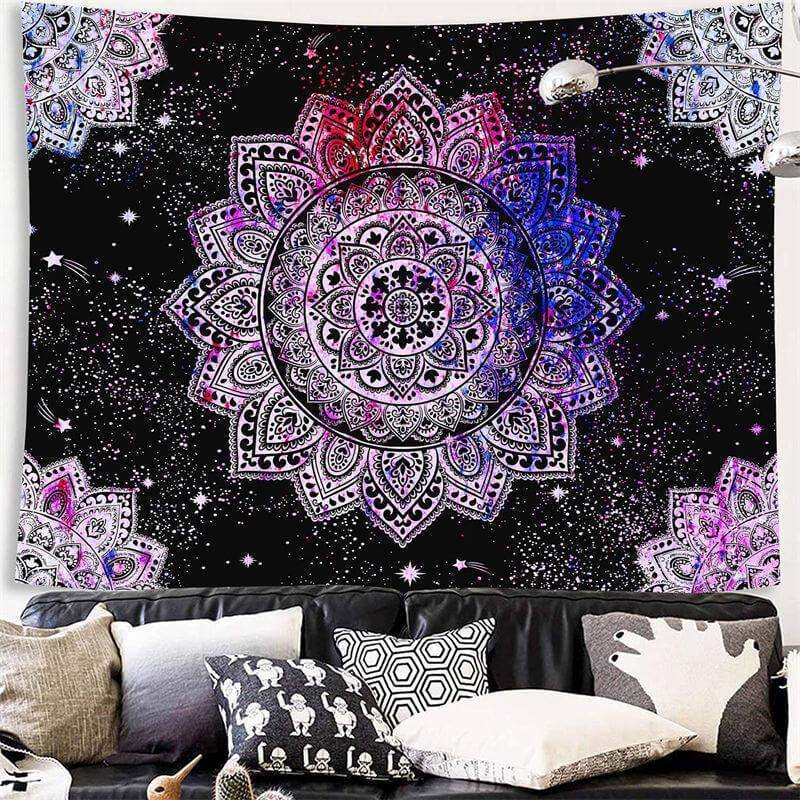 Lofaris Purple Magic Lotus Bohemian Mandala Trippy Wall Tapestry