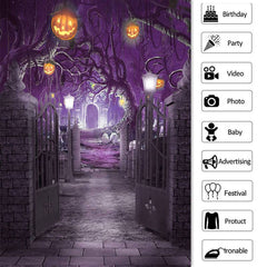 Lofaris Purple Misty Night Pumpkin Theme Halloween Backdrop