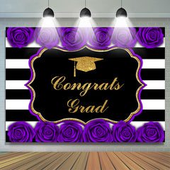 Lofaris Purple Roses Gold Black White Congrats Grad Backdrop