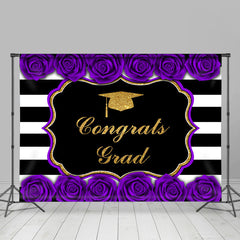 Lofaris Purple Roses Gold Black White Congrats Grad Backdrop