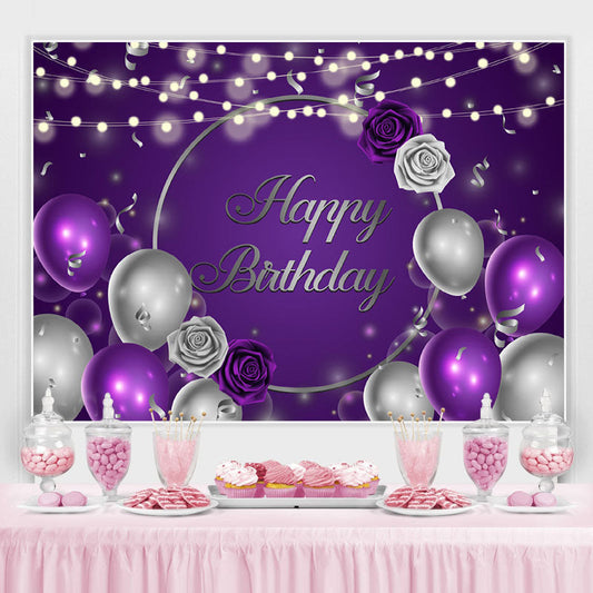 Lofaris Purple Silver Balloons and Florals Birthday Backdrops