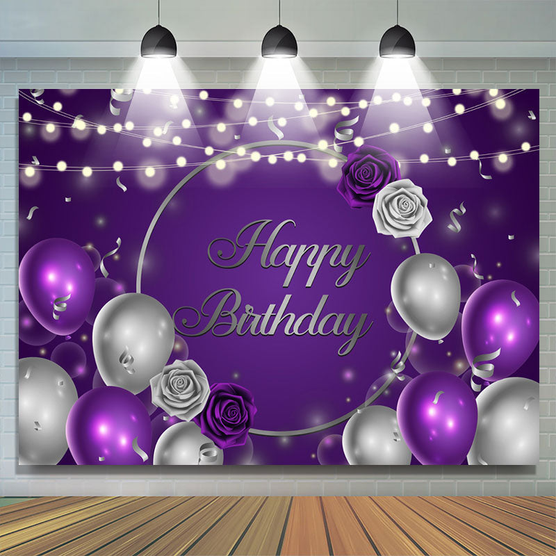 Lofaris Purple Silver Balloons and Florals Birthday Backdrops