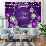 Load image into Gallery viewer, Lofaris Purple Silver Balloons and Florals Birthday Backdrops