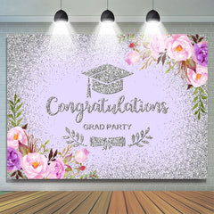 Lofaris Purple Silver Floral Congratulation Grad Backdrop