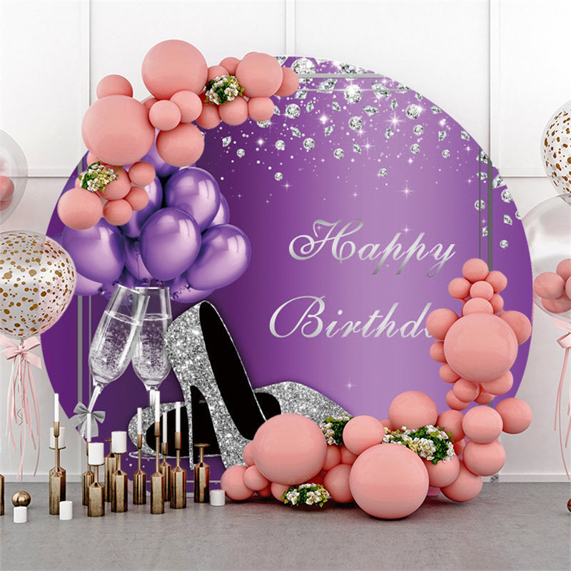 Purple Silver High Heel Round Balloon Birthday Backdrop - Lofaris