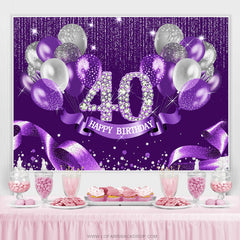 Lofaris Purple Silver Ribbion Happy 40Th Birthday Backdrop