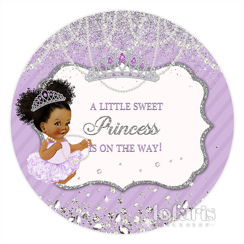 Lofaris Purple Silver Glitter Princess Round Baby Shower Backdrop