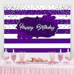 Lofaris Purple Stripes Rose Happy Birthday Backdrop for Girl