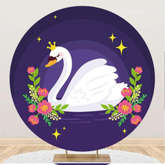 Lofaris Purple Swan Floral Star Circle Backdrop for Baby Shower