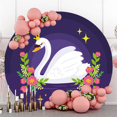 Lofaris Purple Swan Floral Star Circle Backdrop for Baby Shower