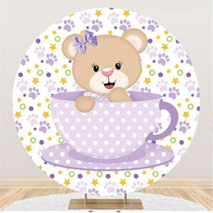 Lofaris Purple Teacup Bear Round Girls Baby Shower Backdrop