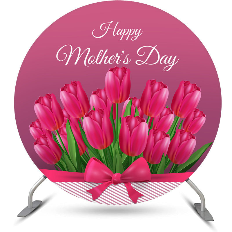 Lofaris Purple Tulip Happy Mothers Day Round Backdrops for Party