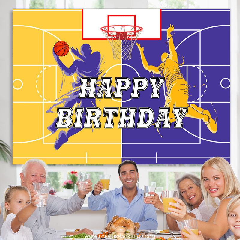 Lofaris Purple Yellow Basketball Superstar Birthday Backdrop