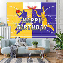 Lofaris Purple Yellow Basketball Superstar Birthday Backdrop