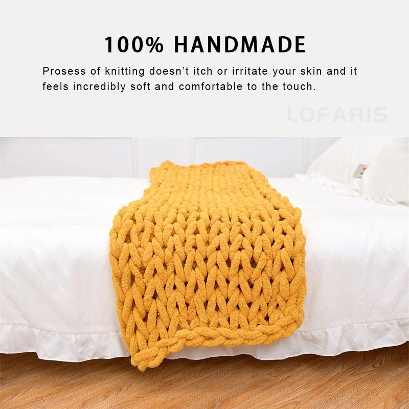 Lofaris Queen Size Yellow Knit Blanket Decoration For Bohemian Home