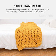 Lofaris Queen Size Yellow Knit Blanket Decoration For Bohemian Home