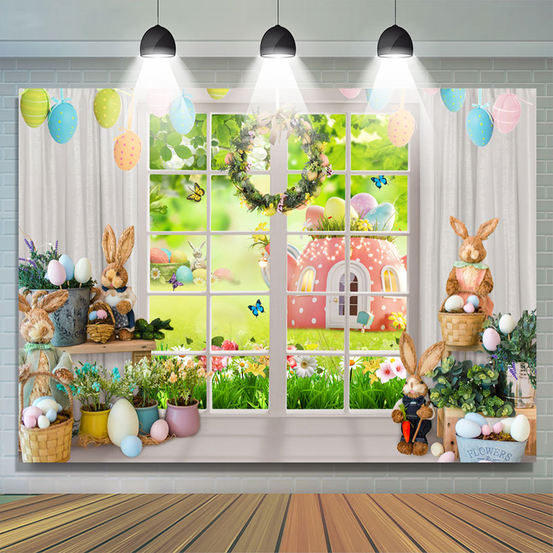 Lofaris Rabbit Easter Eggs Mushroom Holiday Party Backdrop