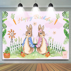 Lofaris Rabbits Carrots Summer Scene Happy Birthday Backdrop