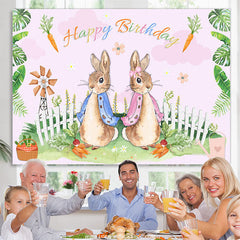 Lofaris Rabbits Carrots Summer Scene Happy Birthday Backdrop