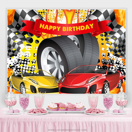 Lofaris Race Car Hot Wheel Happy Birthday Backdrop For Male