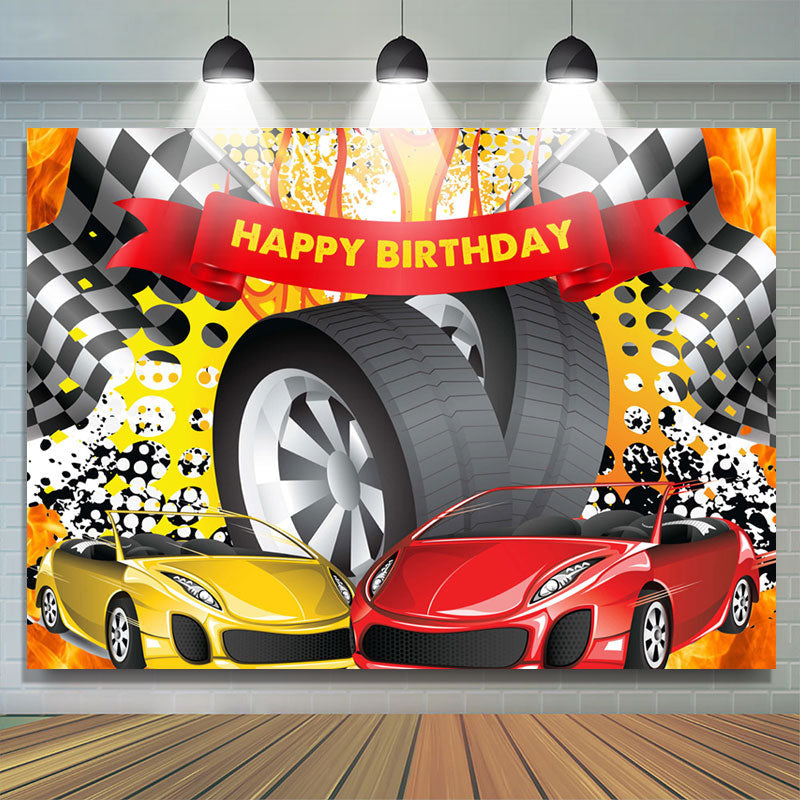 Lofaris Race Car Hot Wheel Happy Birthday Backdrop For Male