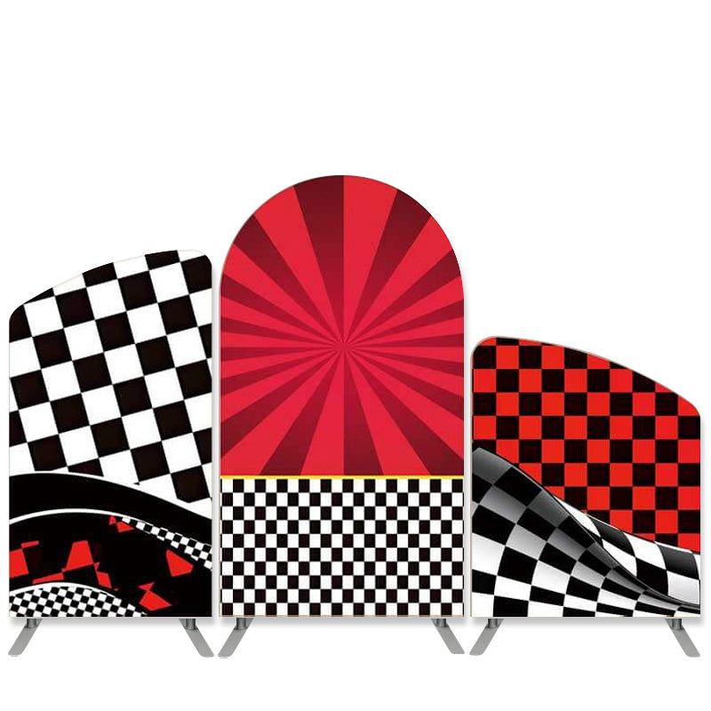 Lofaris Race Car Red Black And White Birthday Arch Backdrop Kit