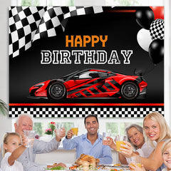 Lofaris Racing Car Theme Balloons Black Happy Birthday Backdrop
