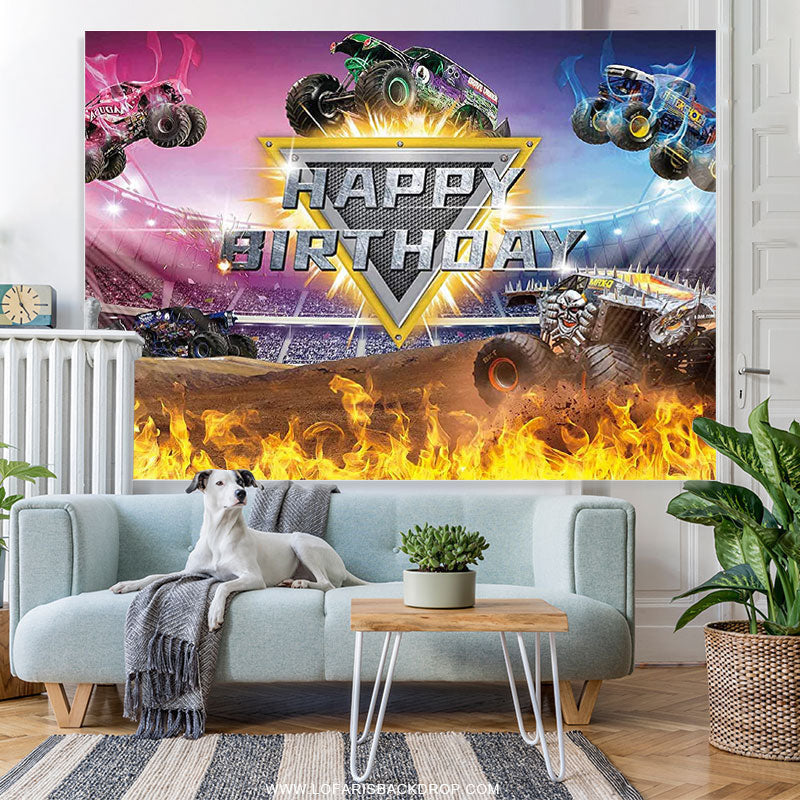 Lofaris Racing Truck Theme Backdrop Banner For Happy Birthday