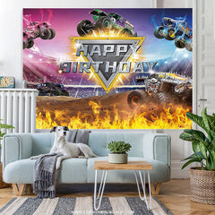 Lofaris Racing Truck Theme Backdrop Banner For Happy Birthday