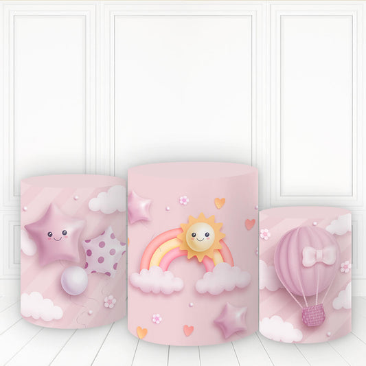 Lofaris Rainbow And Air Balloon Pillar Wrap Purple Pink Plinth Cover