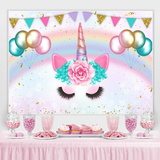 Lofaris Rainbow And Ballons With Unicorn Baby Shower Backdrop