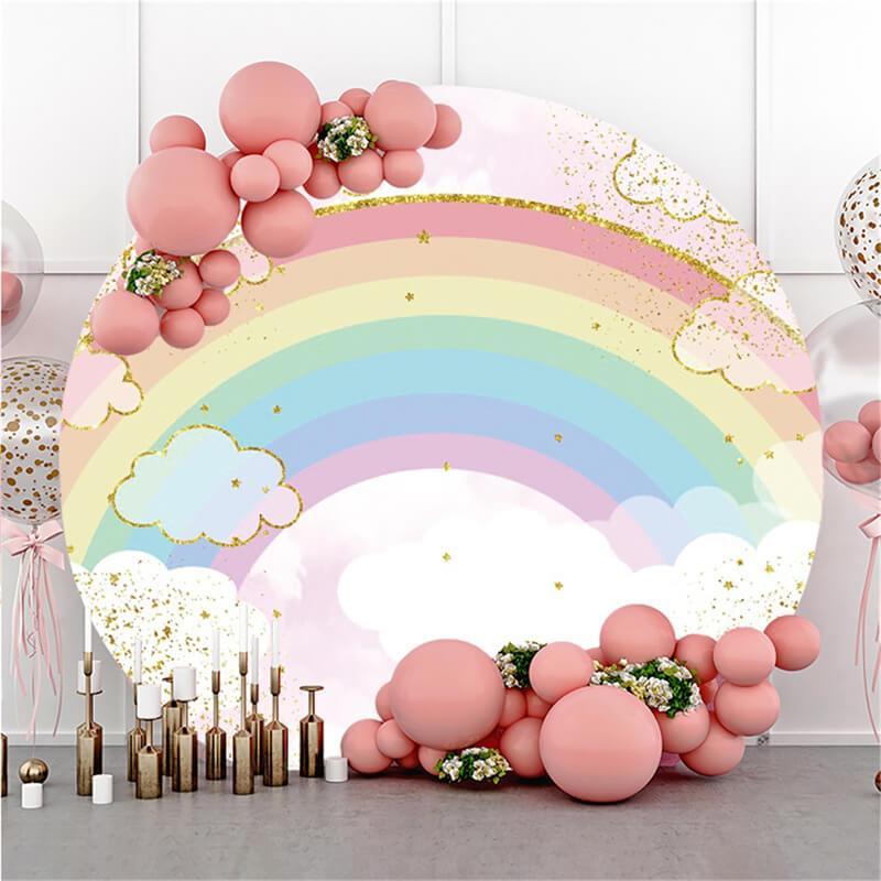 Lofaris Rainbow And Cloud Glitter Round Baby Shower Backdrop