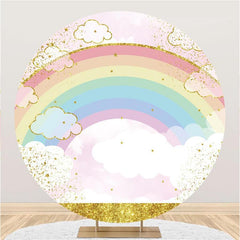 Lofaris Rainbow And Cloud Glitter Round Baby Shower Backdrop