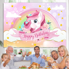 Lofaris Rainbow And Cloud Pink Unicorn Themed Birthday Backdrop