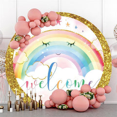 Lofaris Rainbow And Clouds Giltter Round Baby Shower Backdrop