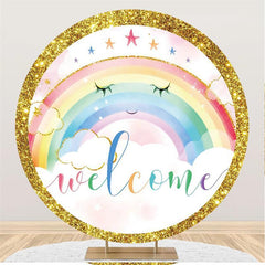 Lofaris Rainbow And Clouds Giltter Round Baby Shower Backdrop