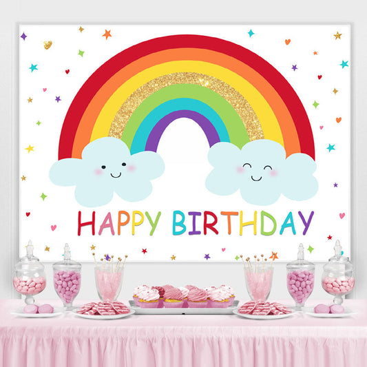 Lofaris Rainbow and Clouds Happy Birthday Backdrop for Kids