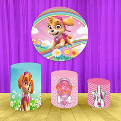 Lofaris Rainbow And Floral Dog Round Happy Birthday Backdrop Kit