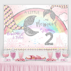 Lofaris Rainbow and Little Mermaid Girl 2rd Birthday Backdrop