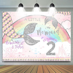 Lofaris Rainbow and Little Mermaid Girl 2rd Birthday Backdrop