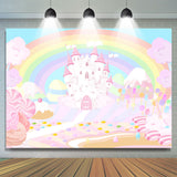 Load image into Gallery viewer, Lofaris Rainbow And Pink Castle Wonderland Birthday Backdrop