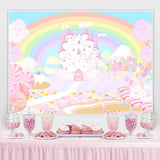 Load image into Gallery viewer, Lofaris Rainbow And Pink Castle Wonderland Birthday Backdrop