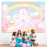 Load image into Gallery viewer, Lofaris Rainbow And Pink Castle Wonderland Birthday Backdrop
